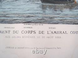 Lithographie Marine Corps Amiral Courbet Salins D'hyeres Charles Leduc 1885