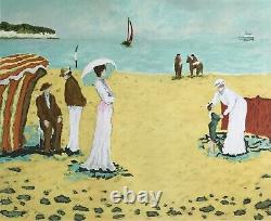 Lithographie Ramon DILLEY Les élégantes sur la plage de Deauville signée