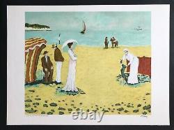 Lithographie Ramon DILLEY Les élégantes sur la plage de Deauville signée