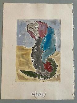 Lithographie litho Rehaussée Aquarelle Signé Main Art 1990 Jean-Marc SCANREIGH