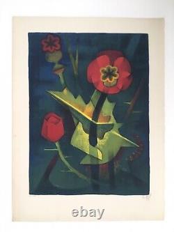 Louis Toffoli Lithographie Originale Fleurs De Mon Jardin 96/100 Signée / 1968