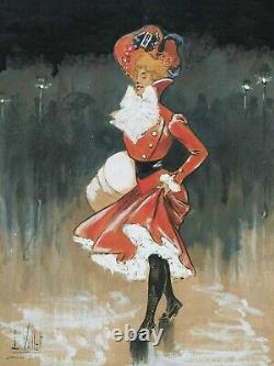 Louis VALLET gravure lithographie rehaussée gouache femme élégante boulevards