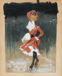 Louis VALLET gravure lithographie rehaussée gouache femme élégante boulevards