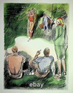 Milivoj UZELAC Golf Swing Lithographie originale Signée #SPORT, 1932