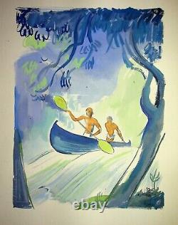 Milivoj UZELAC Le Canoé Kayak Lithographie originale Signée #SPORT, 1932