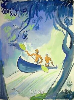 Milivoj UZELAC Le Canoé Kayak Lithographie originale Signée #SPORT, 1932