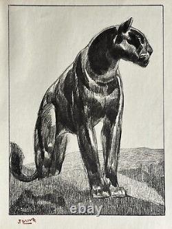 Paul JOUVE Gravure Animalière Lithographie ART DECO Panthère Noire Black panther