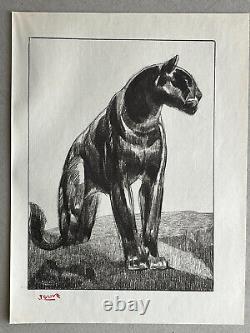 Paul JOUVE Gravure Animalière Lithographie ART DECO Panthere noire Black panther