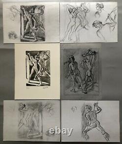 ROBERT LEPELTIER 1913-96 Lithographie coquine érotique + 5 dessins préparatoires