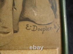 Rare Tôle lithographiée PFAFF Machines à coudre signée Doepler 1900 ART NOUVEAU