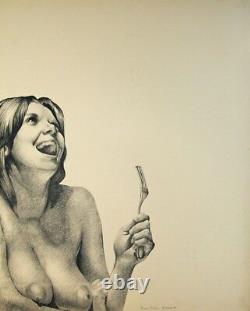 Roland DELCOL- Lithographie originale signée- Emmanuelle laughing, nu