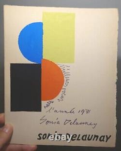 Sonia Delaunay Rare Lithographie Pochoir Original Signé et Daté à la main, 1971