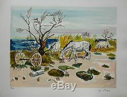 Yves BRAYER Chevaux au bord de l'étang Lithographie originale signée